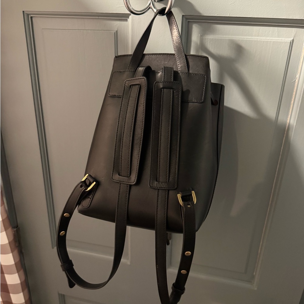 Classic Black Leather Drawstring Backpack - Women - image 5